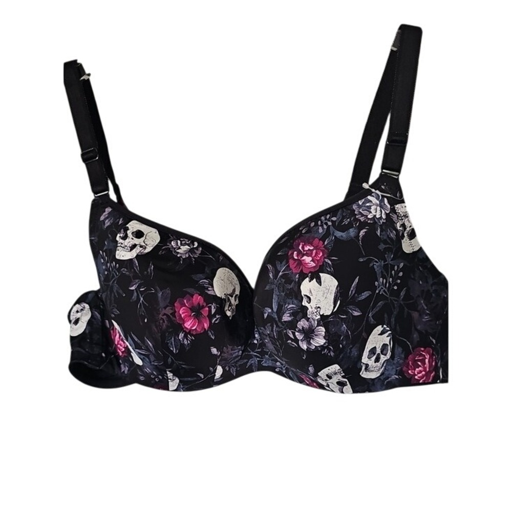 Torrid Curve 42B Bra Lightly Lined Underwire Skull Floral Black Pink Gothic Edgy